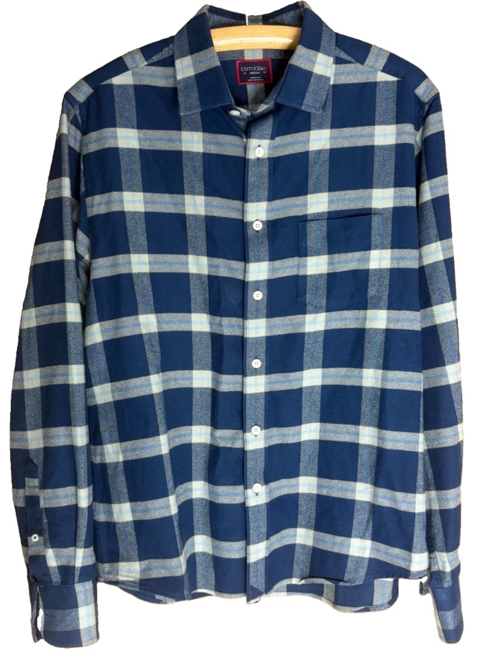 Men’s Untuckit Blue Plaid Button Down Shirt